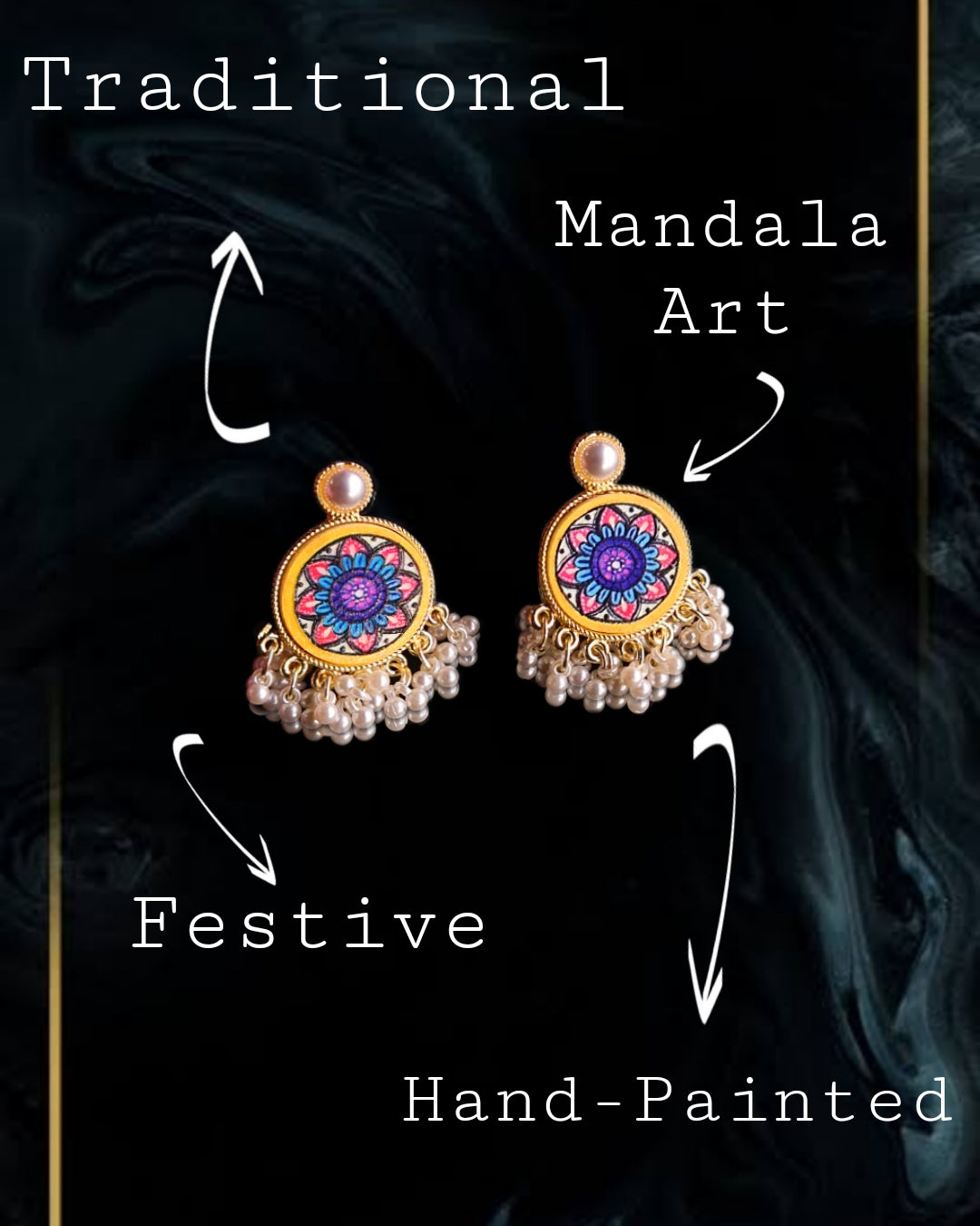 Mandala Pearl Drop Statement Earrings