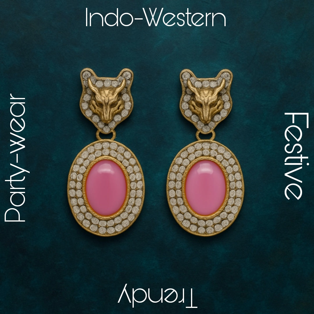 Royal Panther Pink Stone Statement Earrings