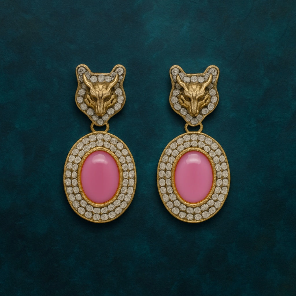 Royal Panther Pink Stone Statement Earrings