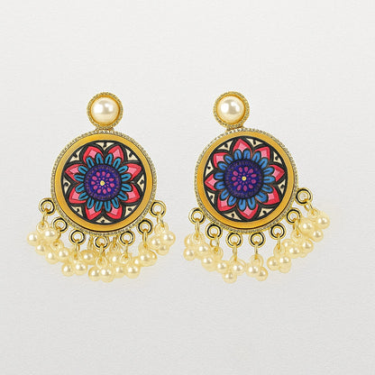 Mandala Pearl Drop Statement Earrings