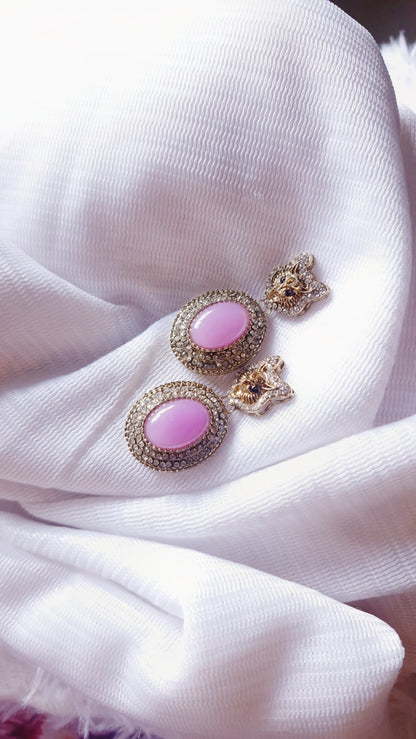 Royal Panther Pink Stone Statement Earrings