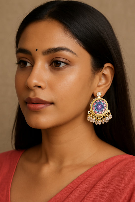 Mandala Pearl Drop Statement Earrings