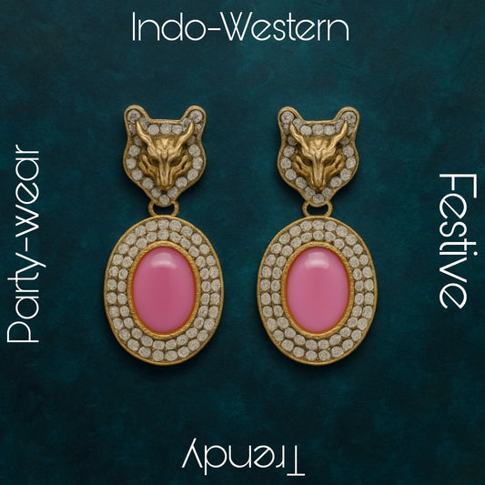 Royal Panther Pink Stone Statement Earrings