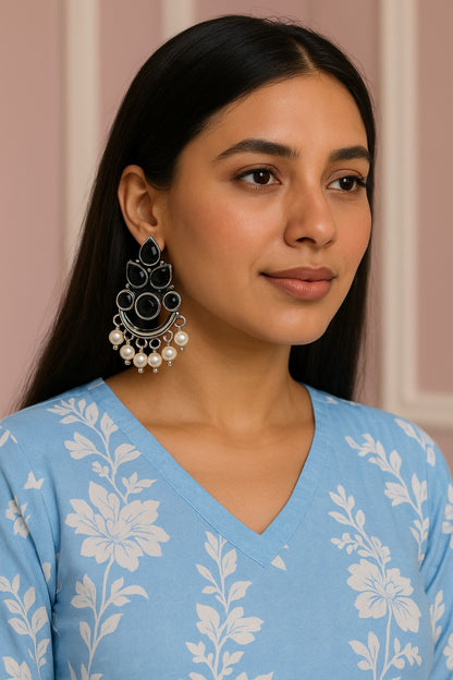 Black Teardrop Pearl Dangler Earrings