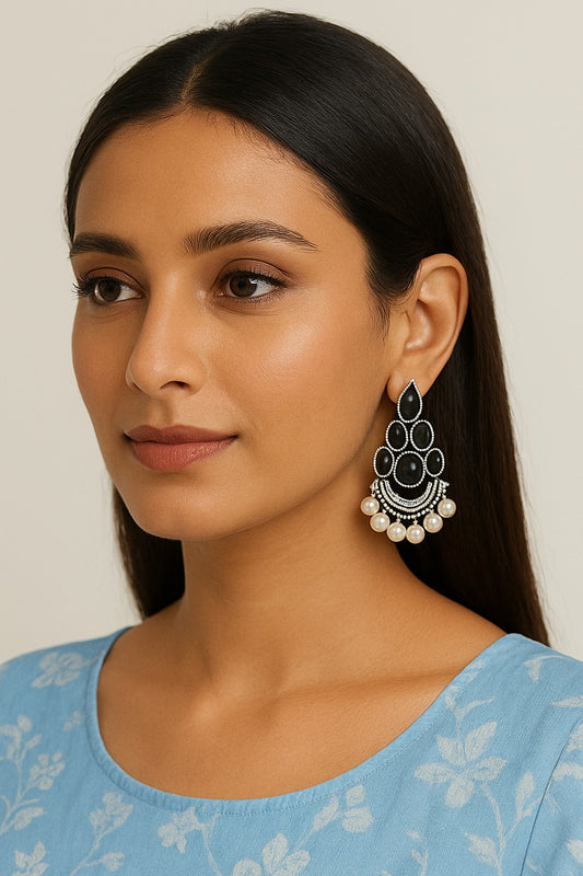 Black Teardrop Pearl Dangler Earrings
